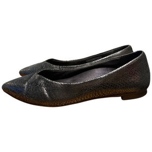 VIONIC Caballo Women's 8 Black Leather Flats Pointed Toe Snake Print Shoes